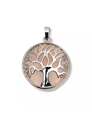 Rose quartz tree of life metal pendant