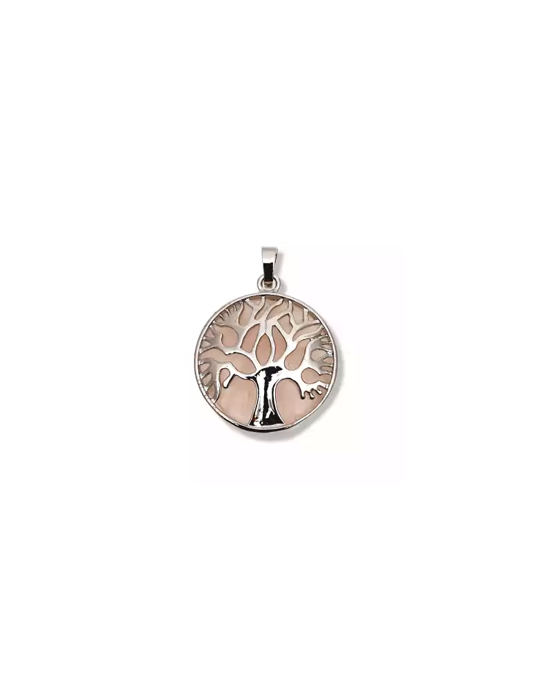 Rose quartz tree of life metal pendant