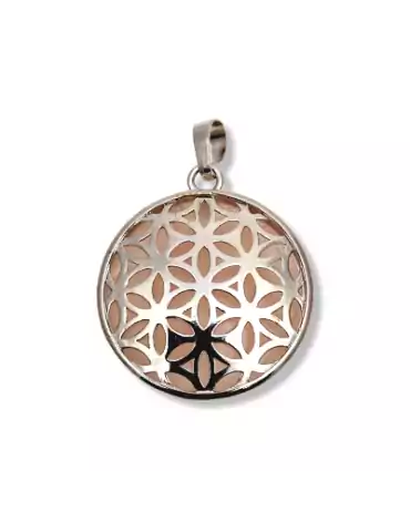 Pendentif métal fleur de vie quartz rose