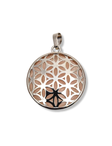 Rose quartz flower of life metal pendant