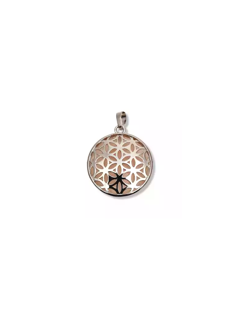 Rose quartz flower of life metal pendant