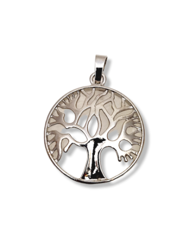 Rock crystal tree of life metal pendant