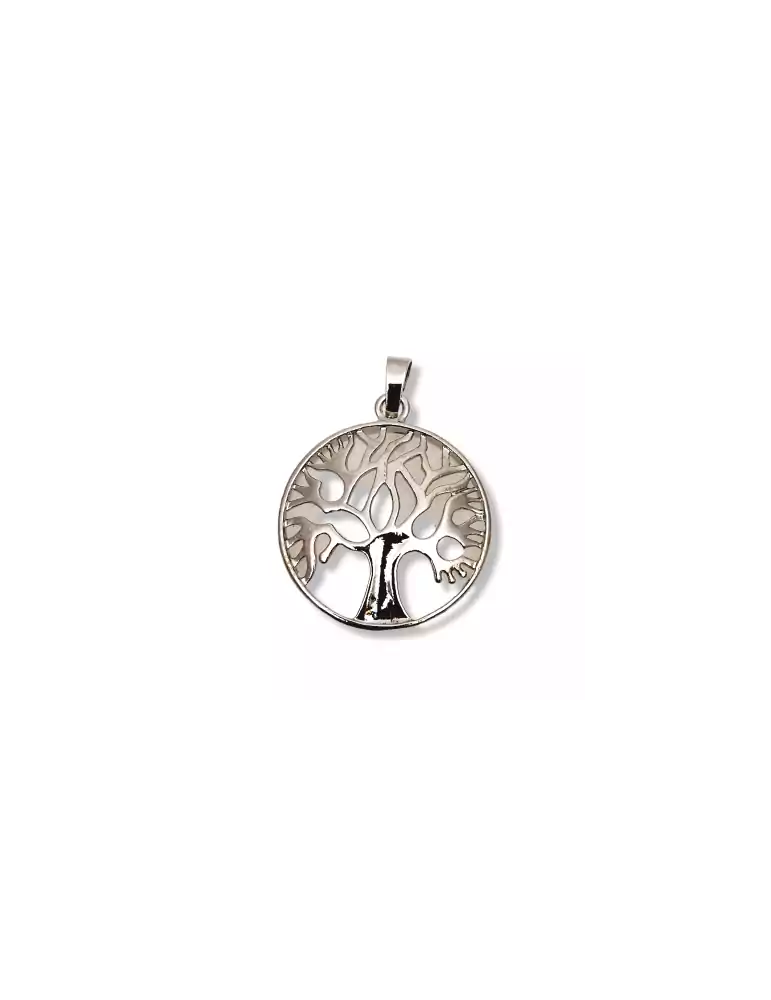 Rock crystal tree of life metal pendant