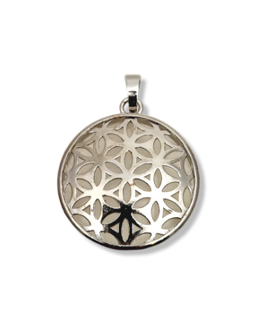 Rock crystal flower of life metal pendant