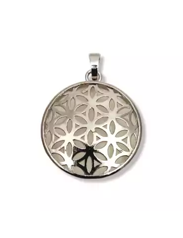 Rock crystal flower of life metal pendant