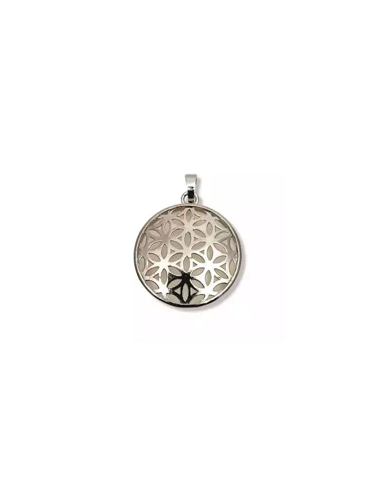 Rock crystal flower of life metal pendant