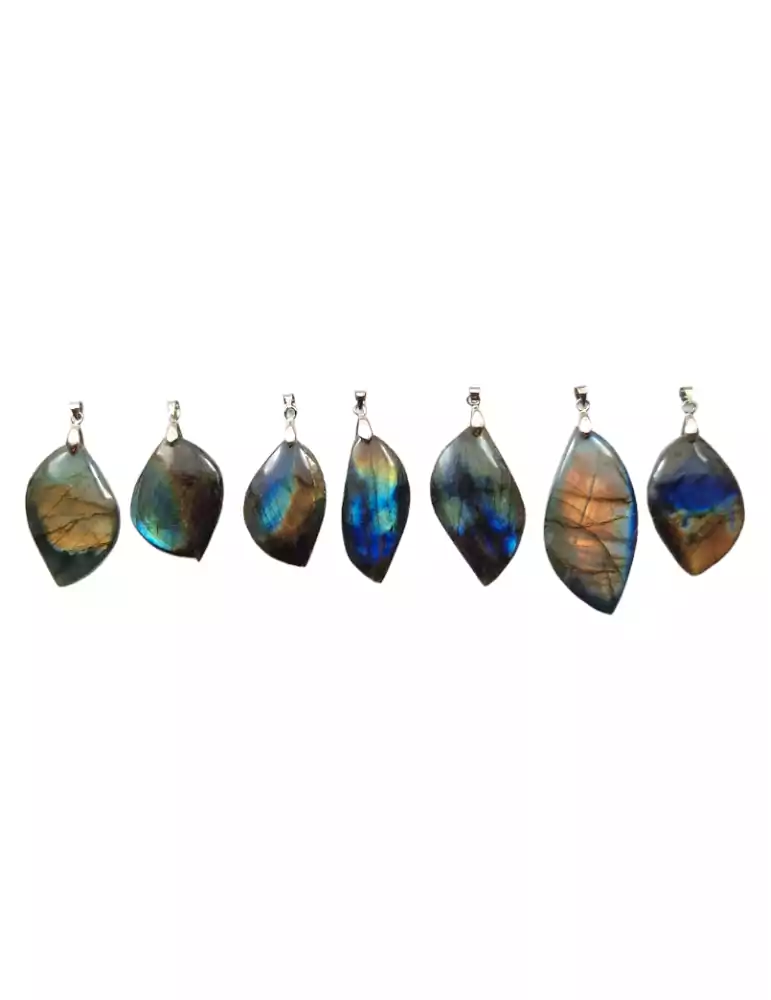 Multicolored Labradorite Leaf Pendant A