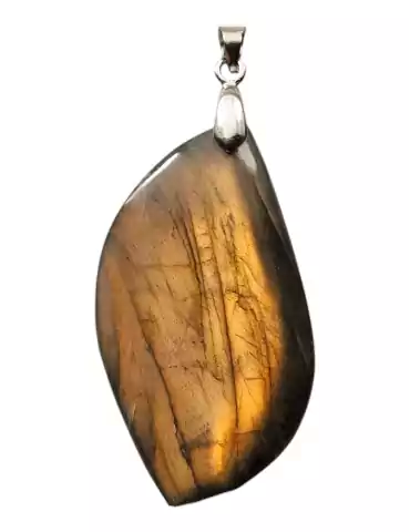 Pendentif feuille Labradorite rose orange A