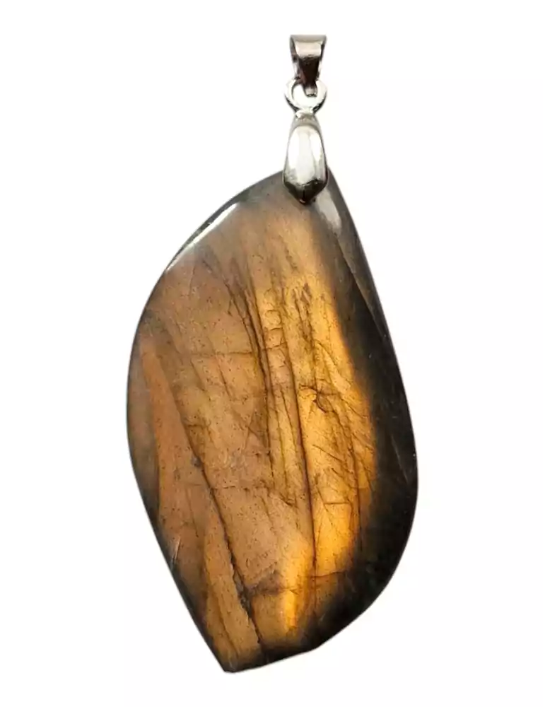 Pink Orange Labradorite Leaf Pendant A