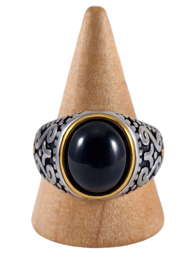 Anillo sello de acero Obsidiana 1