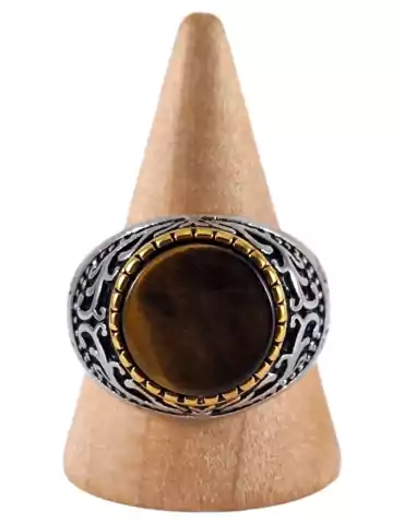 Bague chevalière acier Œil de Tigre 2