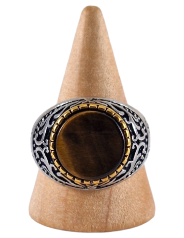 Steel signet ring with Tiger's Eye 2