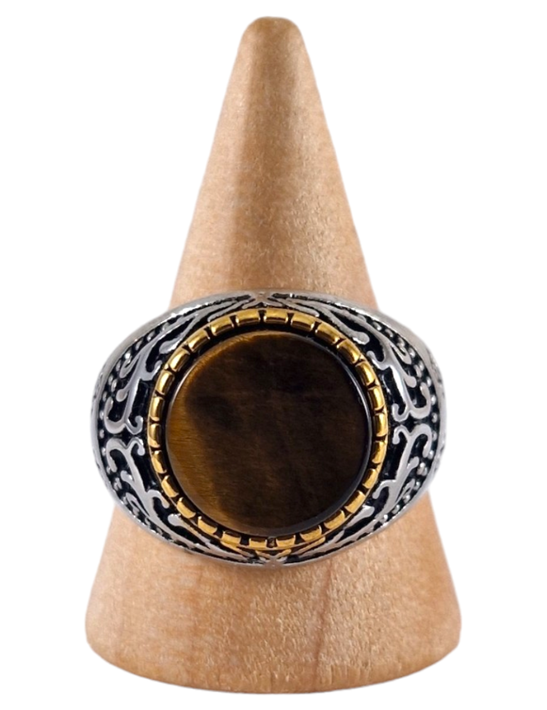 Tiger Eye 2 Steel Signet Ring