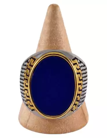 Bague chevalière acier Lapis Lazuli 3