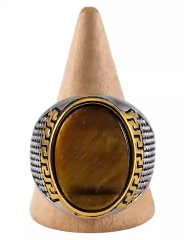 Bague chevalière acier Œil de Tigre 4