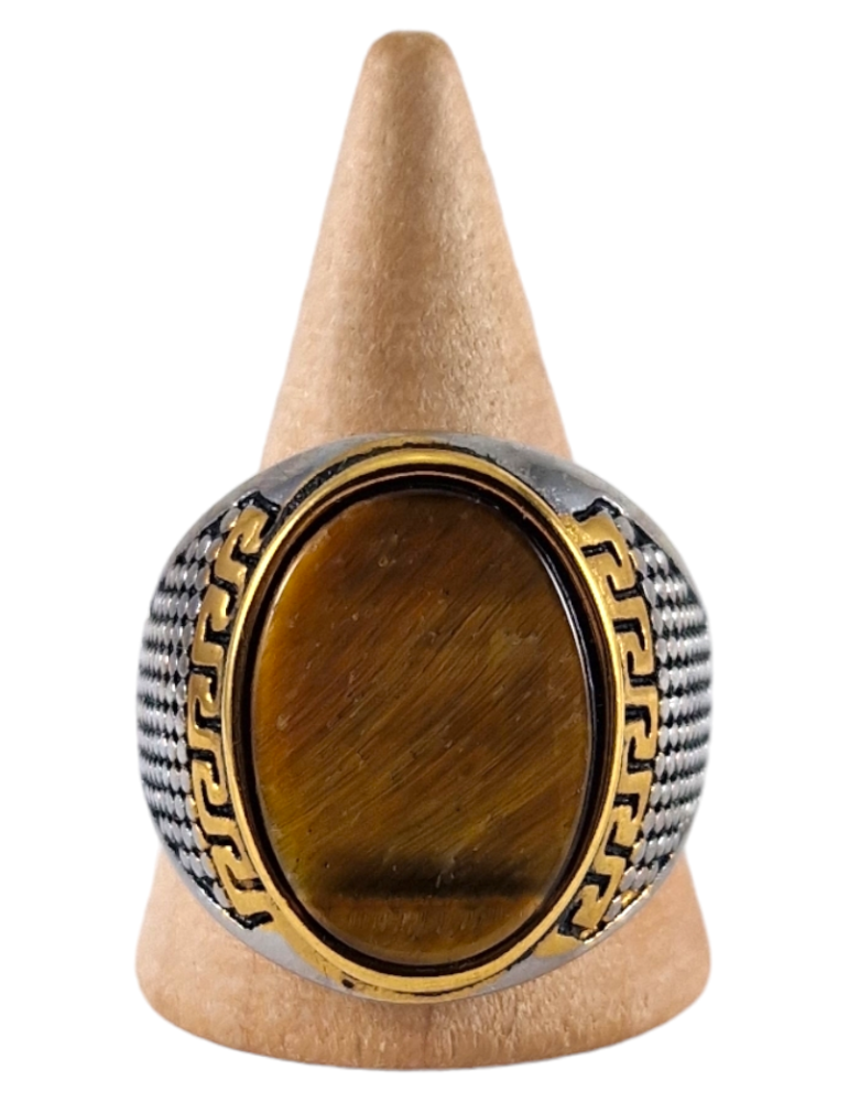 Tiger Eye Steel Signet Ring 4