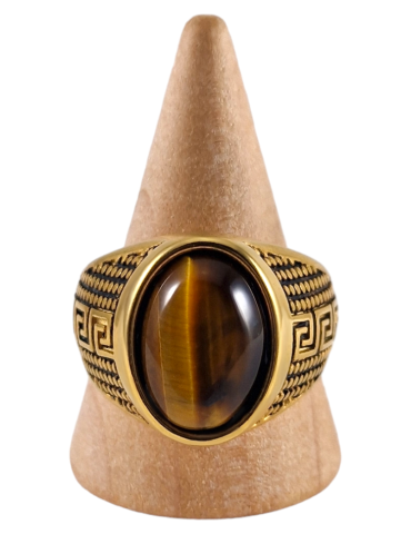 Steel signet ring with Tiger's Eye 5