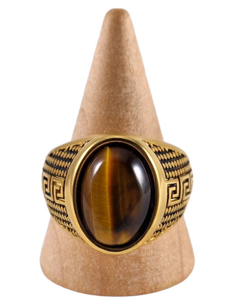 Tiger Eye Steel Signet Ring 5