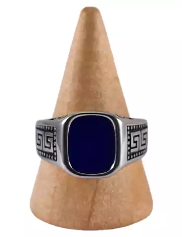 Bague chevalière acier Lapis Lazuli 9