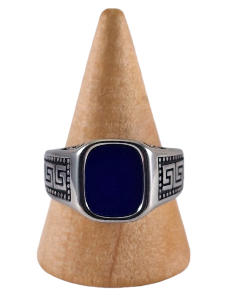 Anello sigillo in acciaio Lapis Lazuli 9