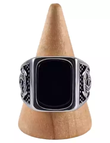 Obsidian steel signet ring 10