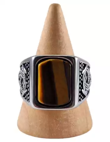 Tiger Eye Steel Signet Ring 11