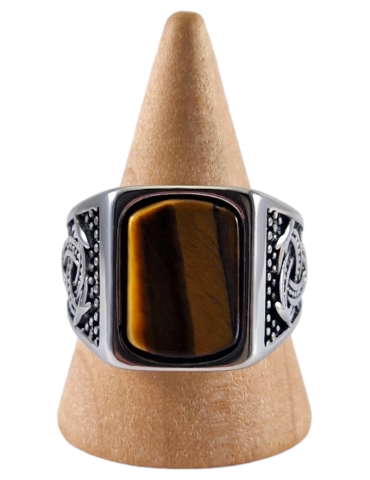 Steel signet ring with Tiger's Eye 11