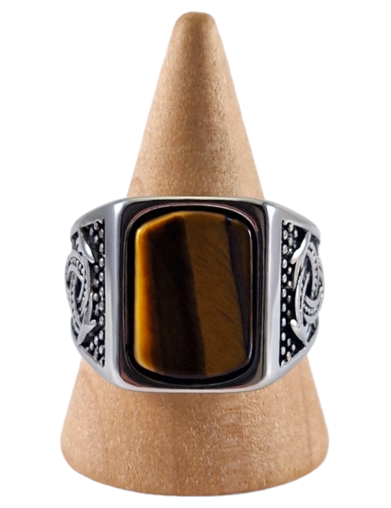 Steel signet ring with Tiger's Eye 11