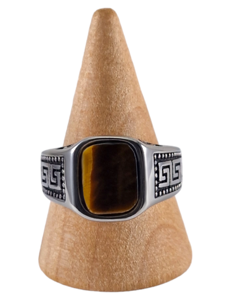 Steel signet ring with Tiger's Eye 12