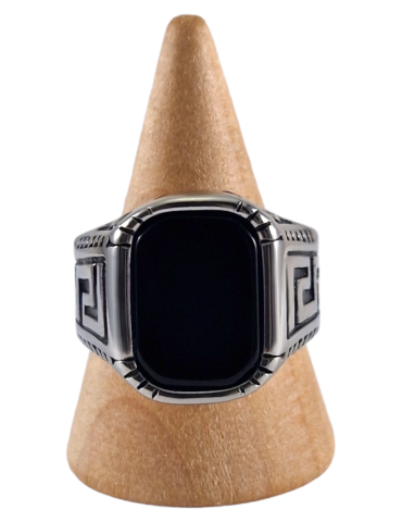 Obsidian Siegelring aus Stahl 13