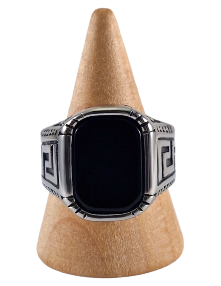 Anillo sello de acero Obsidiana 13