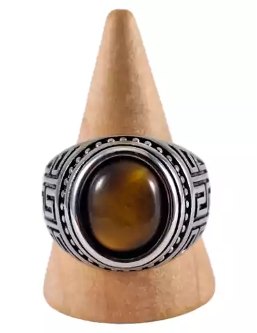 Anillo de sello de acero Ojo de Tigre 14