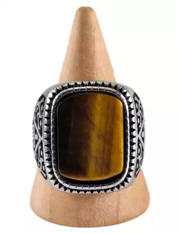 Tiger Eye Steel Signet Ring 16