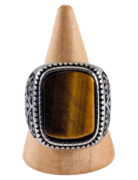 Steel signet ring with Tiger's Eye 16