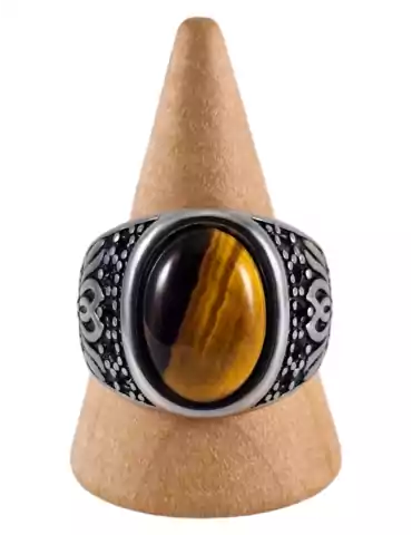 Bague chevalière acier Oeil de Tigre 18