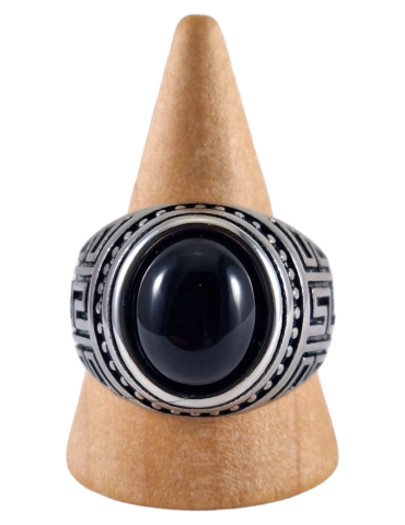 Anillo sello de acero Obsidiana 19