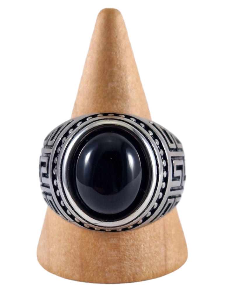 Anillo sello de acero Obsidiana 19