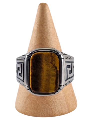 Anillo de sello de acero con Ojo de Tigre 20