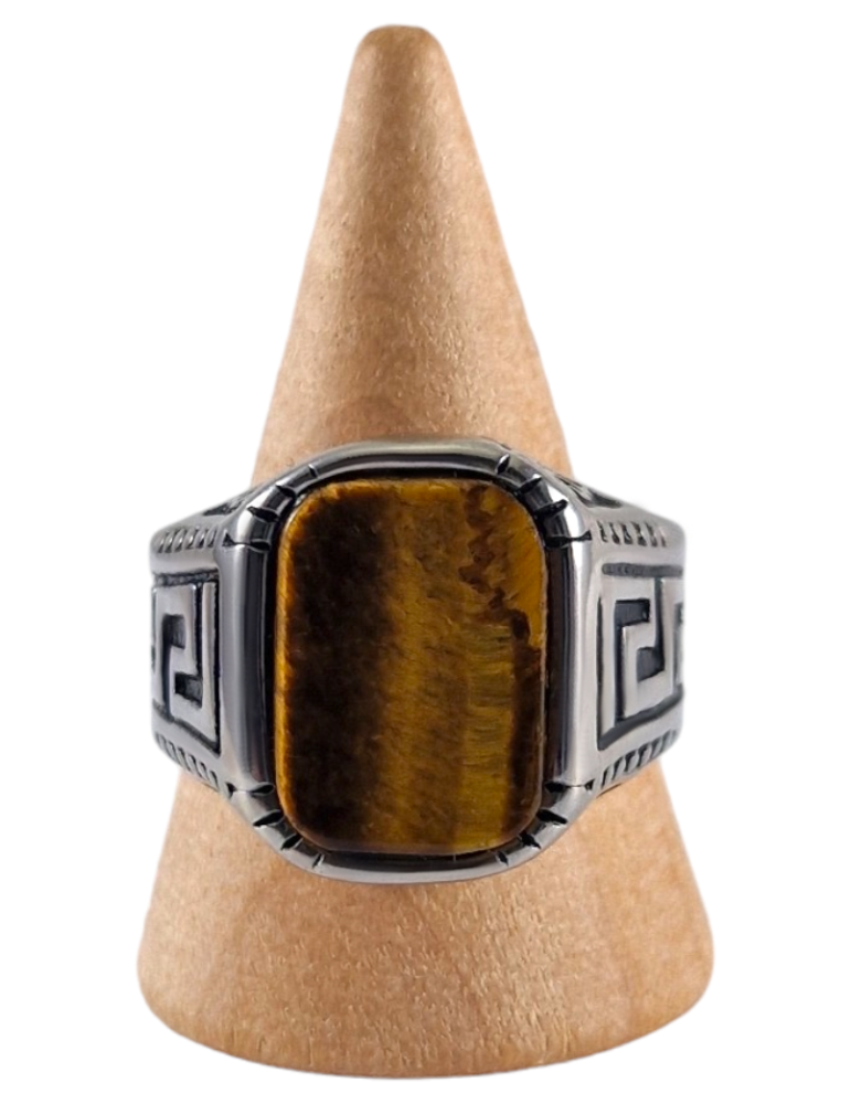 Anillo de sello de acero con Ojo de Tigre 20