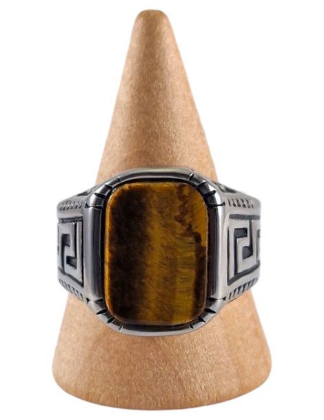 Anillo de sello de acero con Ojo de Tigre 20