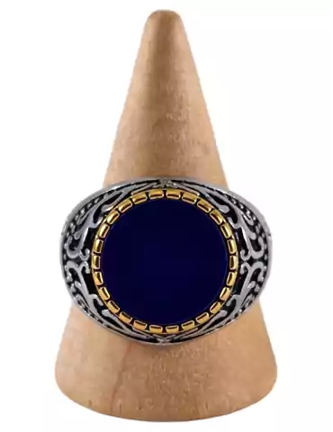 Bague chevalière acier Lapis Lazuli 21