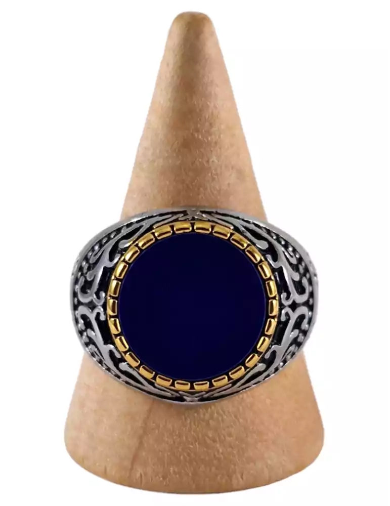 Anello sigillo in acciaio Lapis Lazuli 21