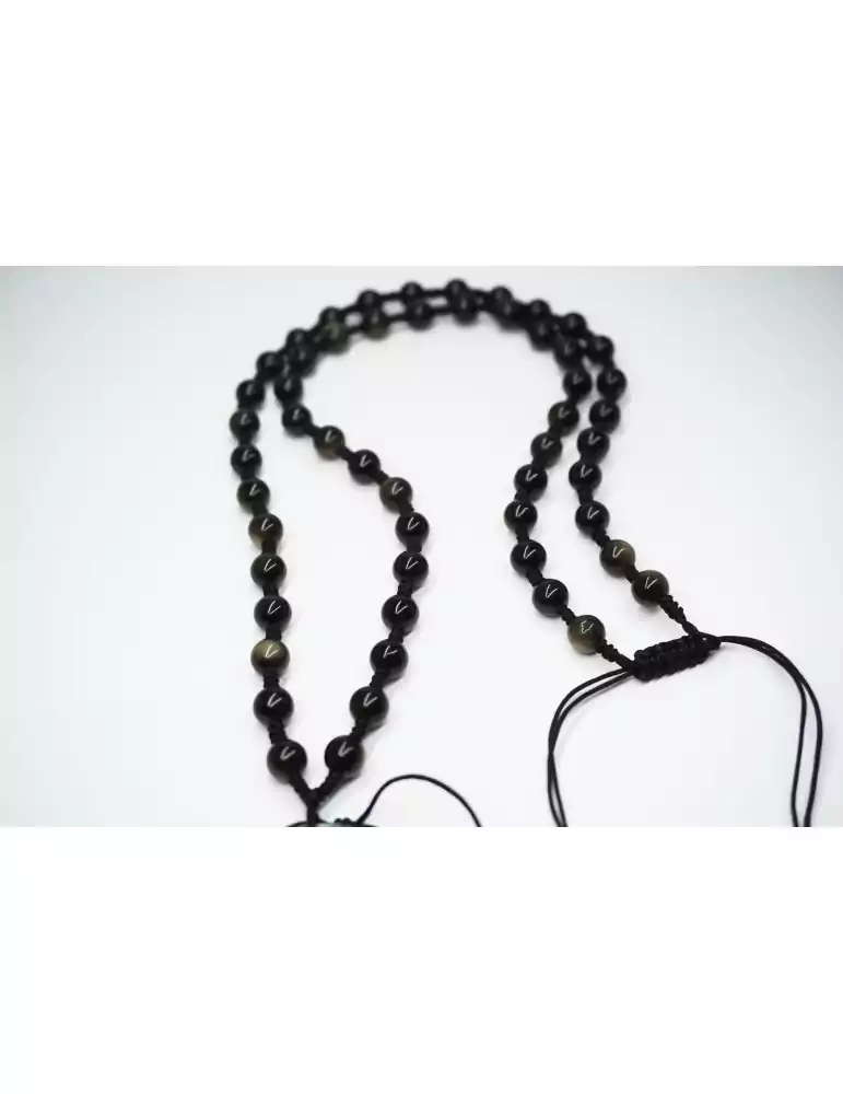 Collier obsidienne dorée ajustable avec attache pour pendentifs