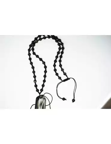 Collier obsidienne dorée ajustable avec attache pour pendentifs