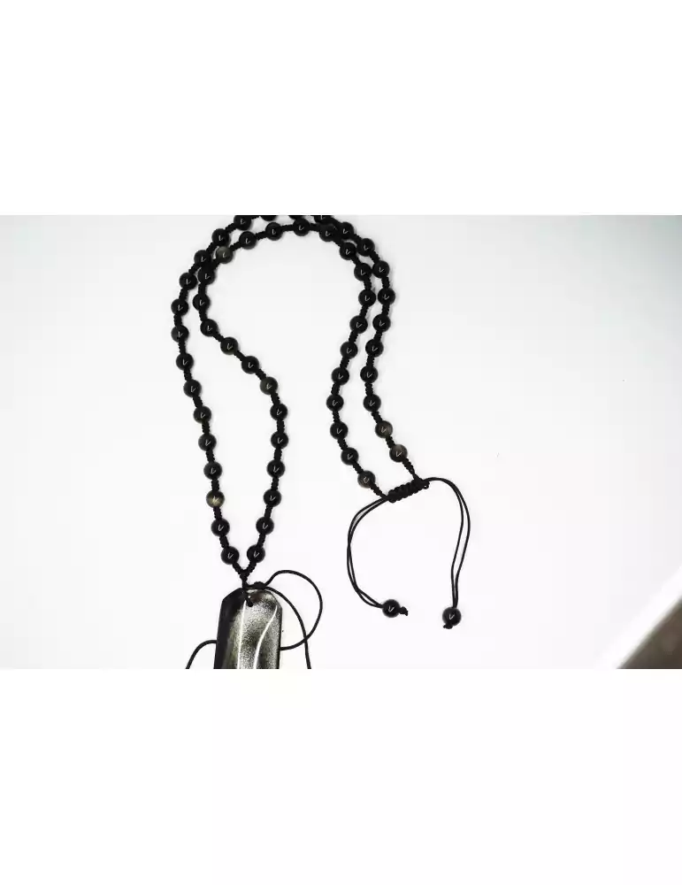 Collier obsidienne dorée ajustable avec attache pour pendentifs