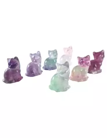 Chat sculpté en Fluorite mix couleurs