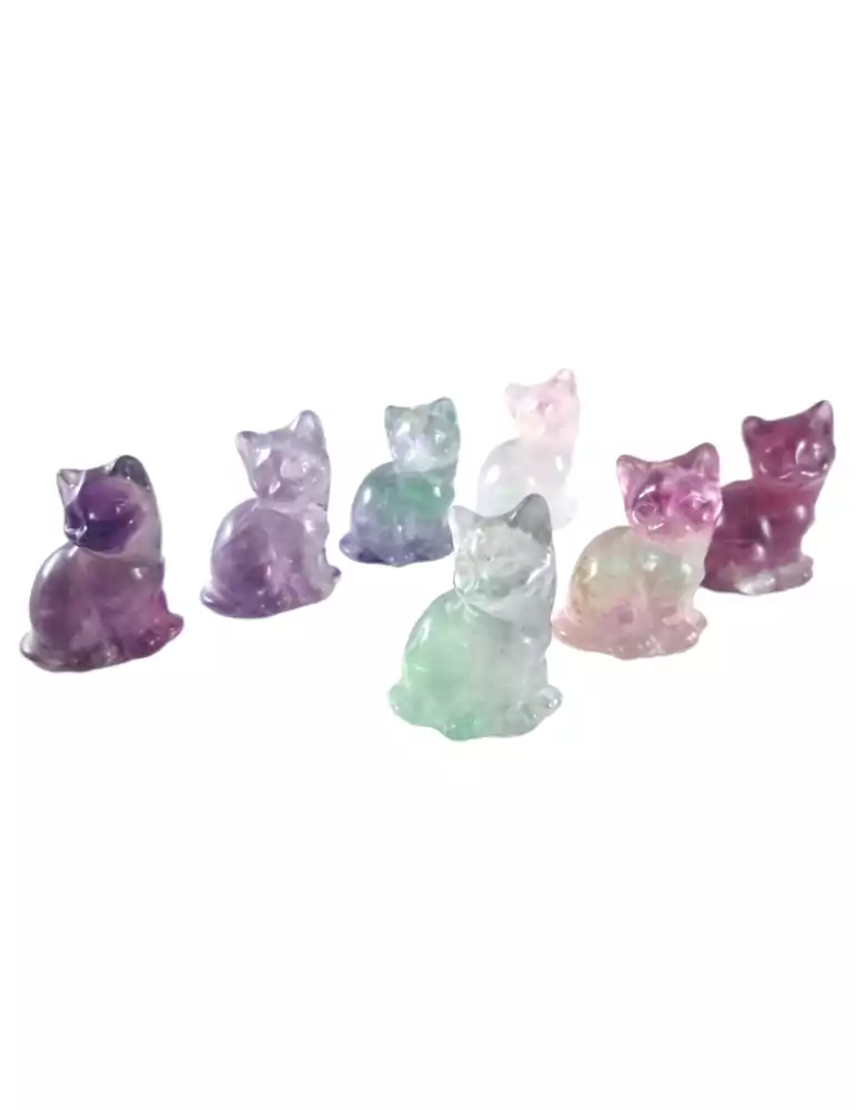 Gatto scolpito in Fluorite mix colori