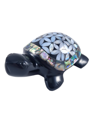 Obsidian and Mother of Pearl Flower of Life Turtle
