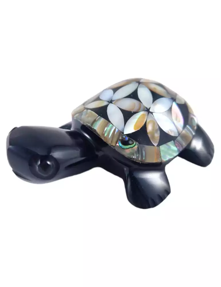 Obsidian and Mother of Pearl Flower of Life Turtle