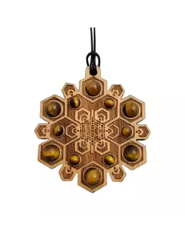 Pendentif en bois style Namkha tibétain en Œil de tigre 4cm